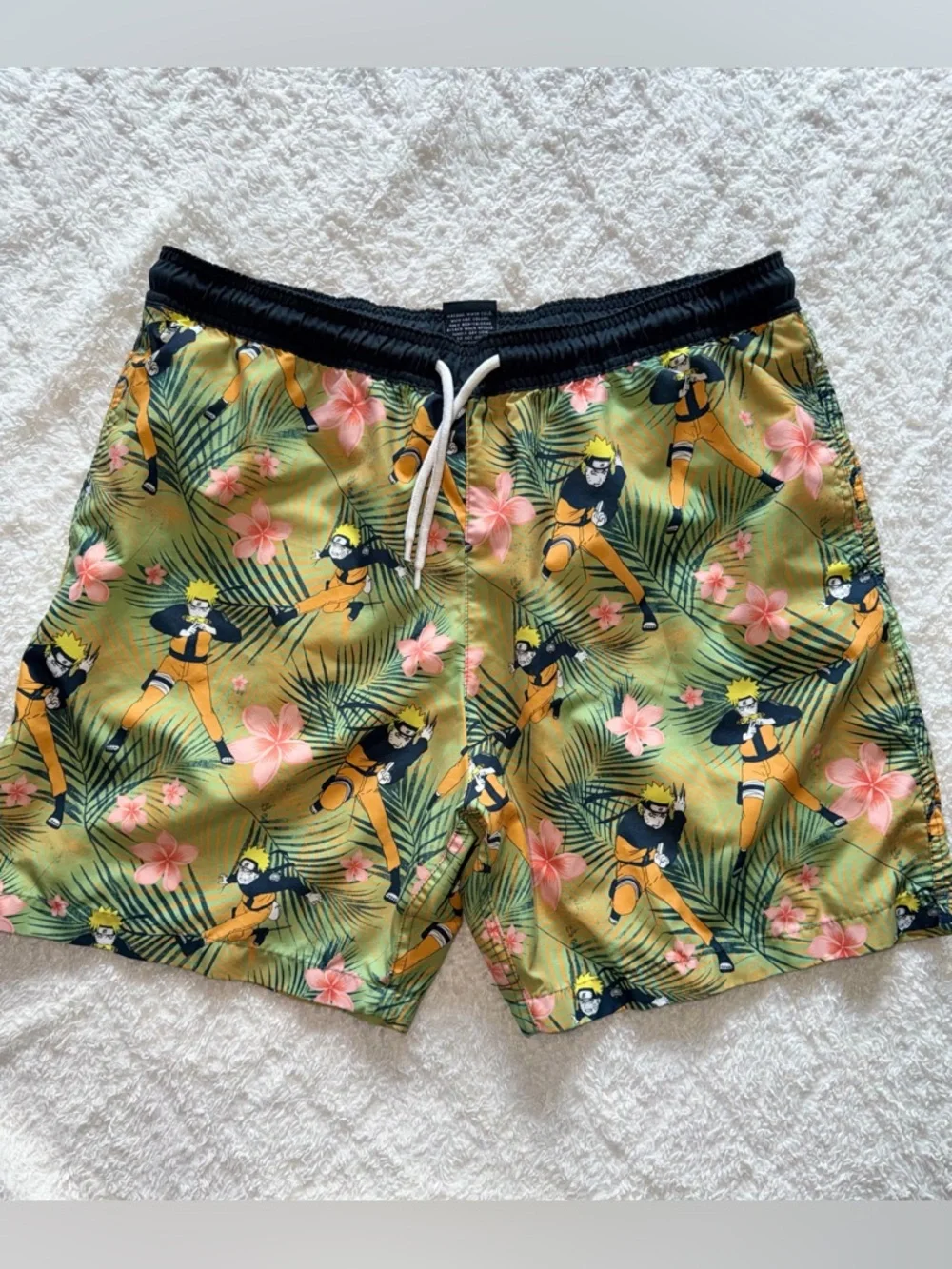 Naruto Green Floral Print Swim Trunks